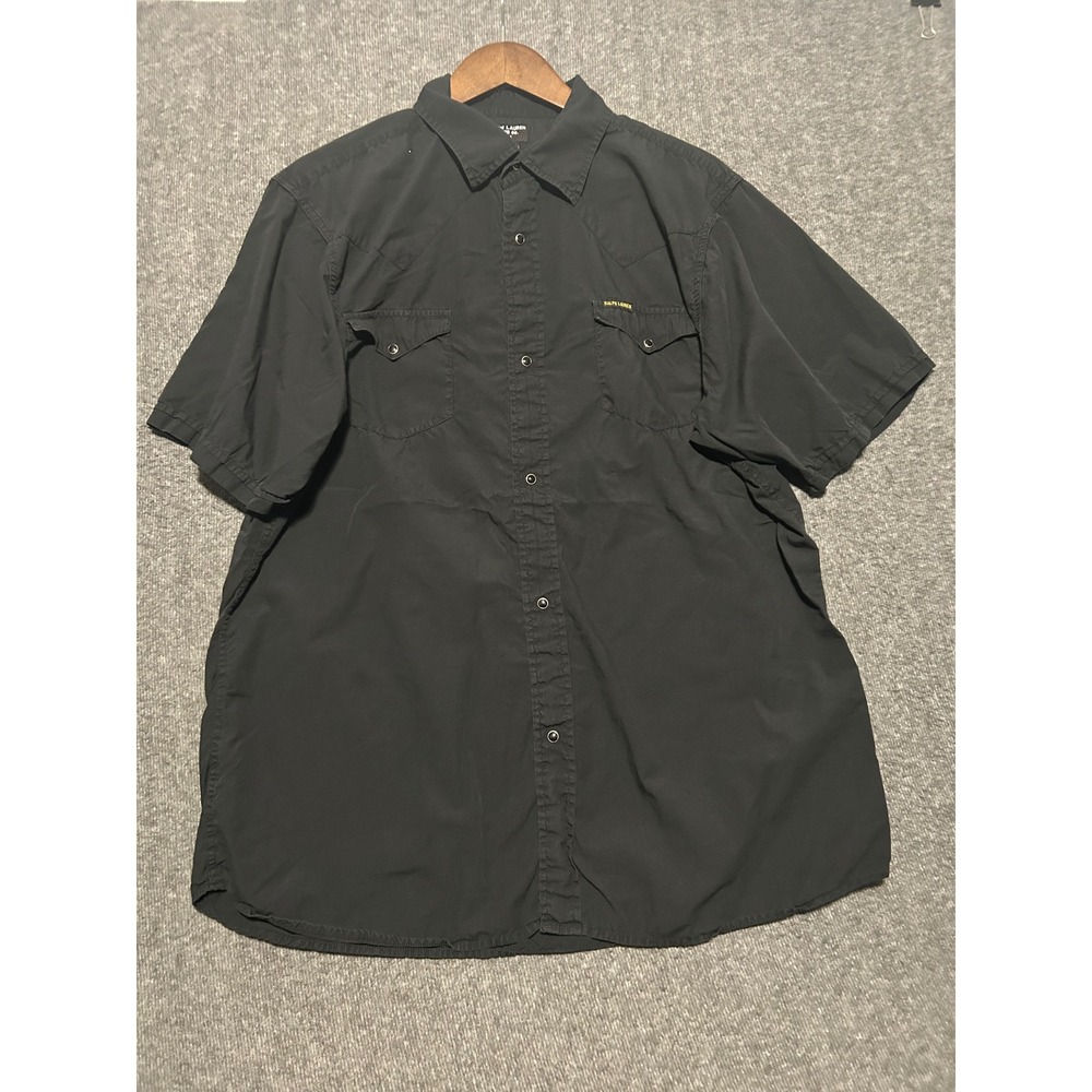 Ralph lauren pearl snap shirt mens black short sleeve cotton XL vintage read - Picture 2 of 7